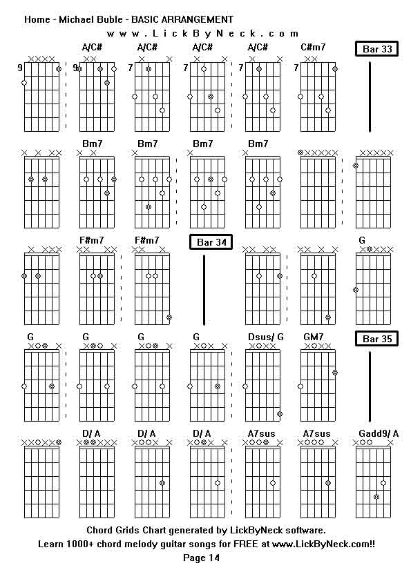 Chord Grids Chart of chord melody fingerstyle guitar song-Home - Michael Buble - BASIC ARRANGEMENT,generated by LickByNeck software.